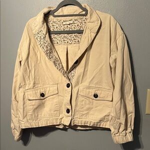Tea n Rose Tan Utility Jacket with Floral Lining